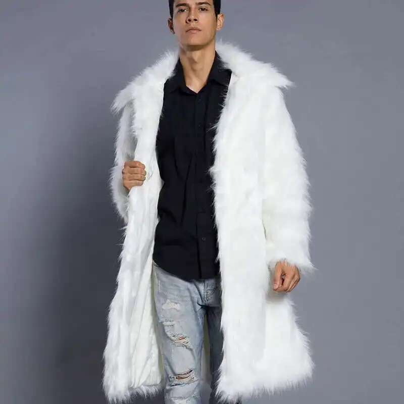 PFHQ Autumn Winter New Men's Square Neck Faux Fur Coat 2024 Solid Color Warm Long Sleeve High Street Tops 21Z7150