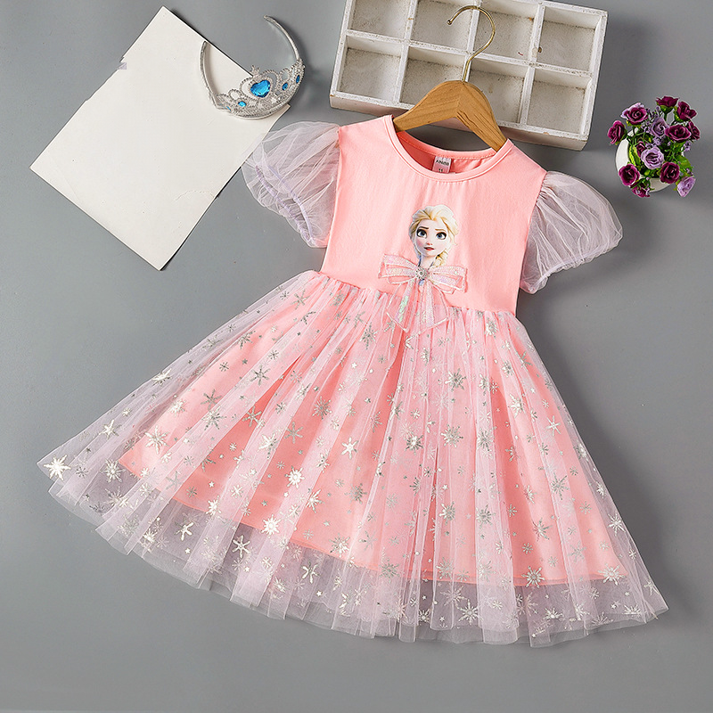 DISNEY Frozen Elsa princess kids designer clothes baby designer clothes Girls' dress summer short-sleeved cotton baby princess dress.
