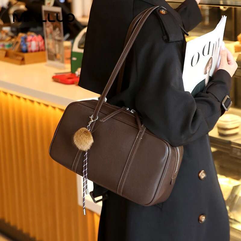 Women Cowhide Genuine Leather Shoulder Bags Ladies Fashion Designer Handbags Female Retro Commute Boston HandBag for lady