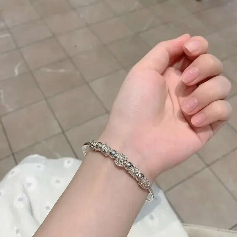 New Korean Fashion Sterling Sier Lucky Beads Bangles For Women Designer Bracelets Trendy Party Wedding Jewelry Gift