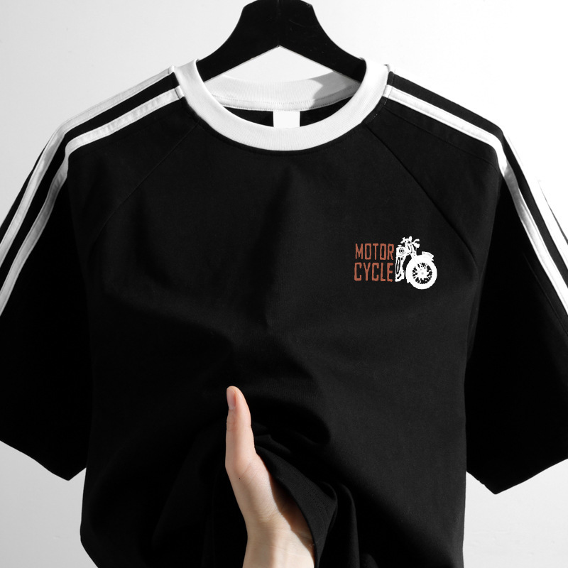 2025 New Men's T-shirt Pure Cotton Round Neck Designer Loose Solid Color White Base Clothing