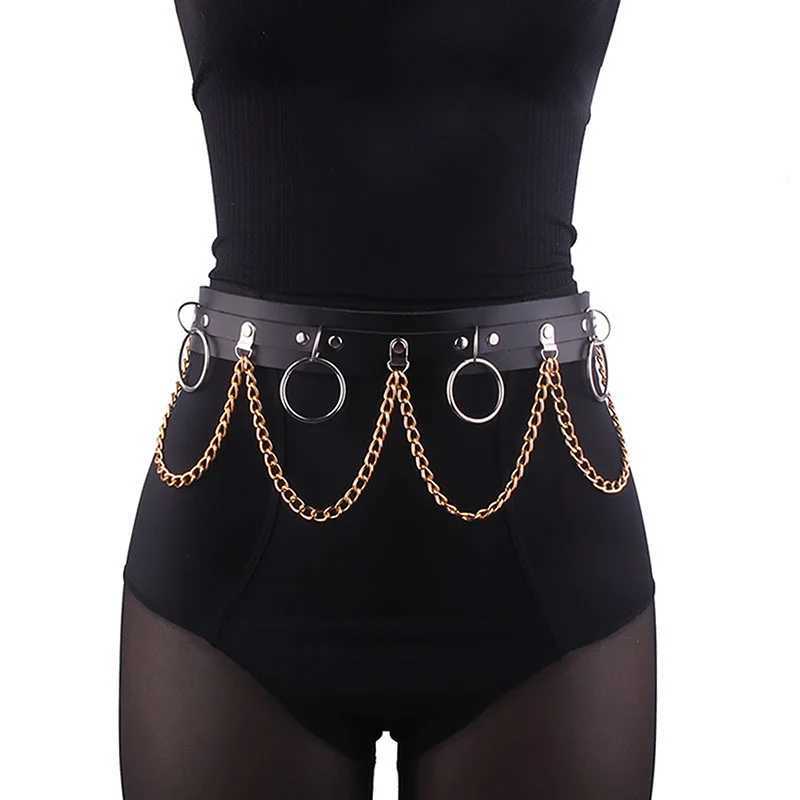 Sexy Women Gothic Hiphop Belt with Chain Harajuku Punk Style Jk Waist Adjustable Disco Dancing Pu Dress Jeans Waist Chain Y250515