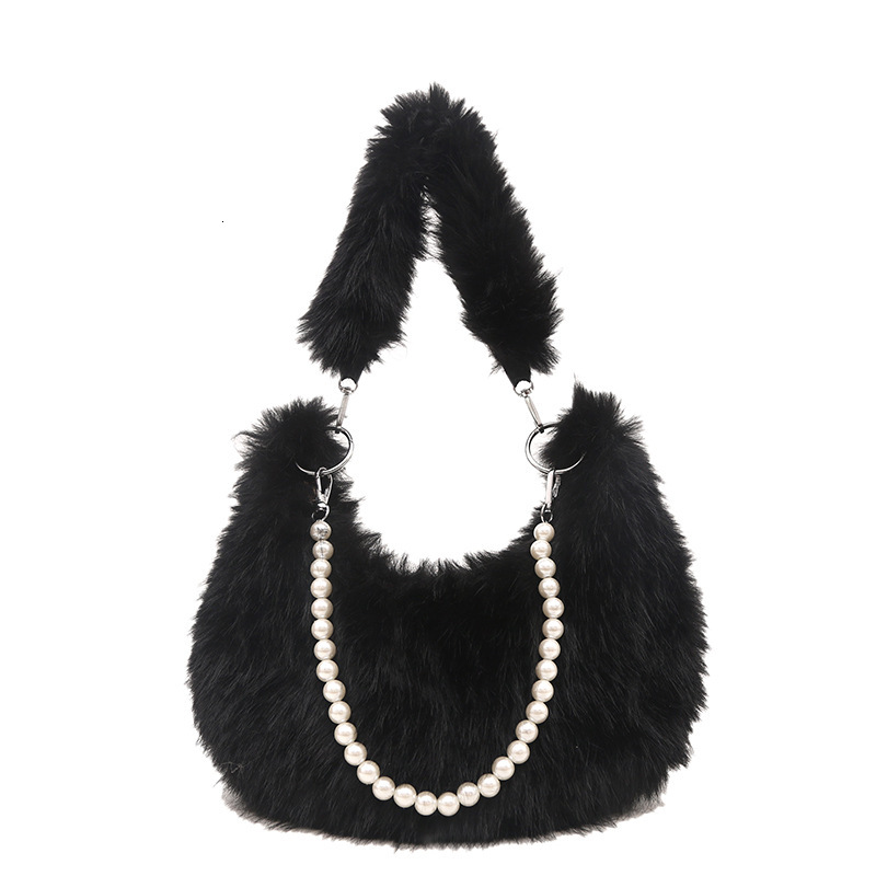 Free Delivery Designer Bag 2025 New High End Furry Temperament Autumn And Hand Held Single Shoulder Pearl Chain Winter Stylish Versatile Plush Luxury 
