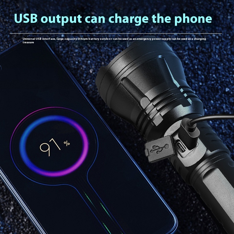 New white laser flashlight with strong light zoom, multifunctional tactical distance adjustment, high brighess LED beads, Huawei fast charging