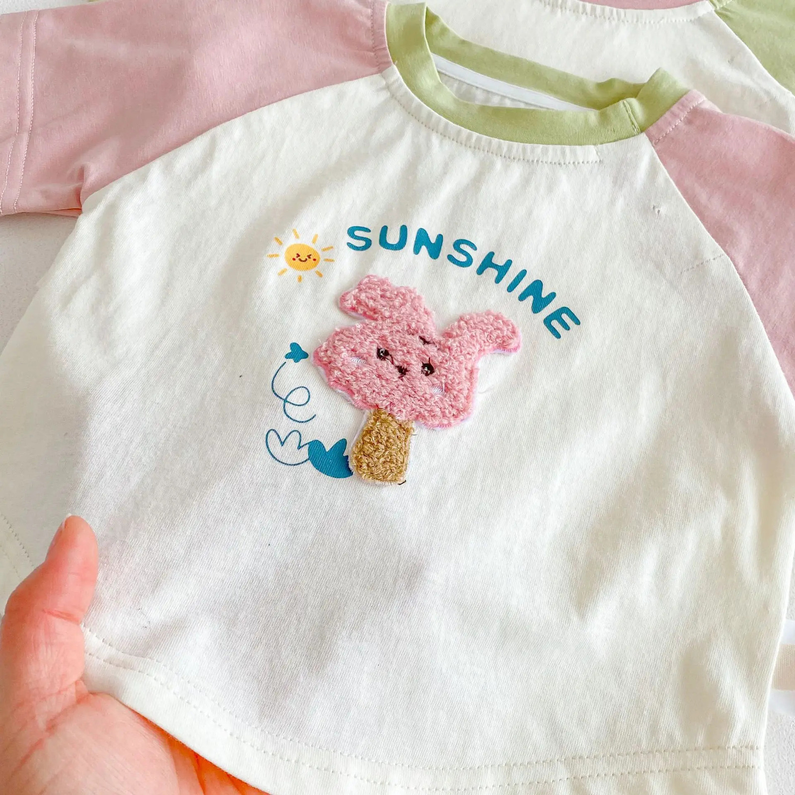 Summer Korean Style Color Block Round Neck Short Sleeve Cartoon T-Shirts for Boys Girls 250515