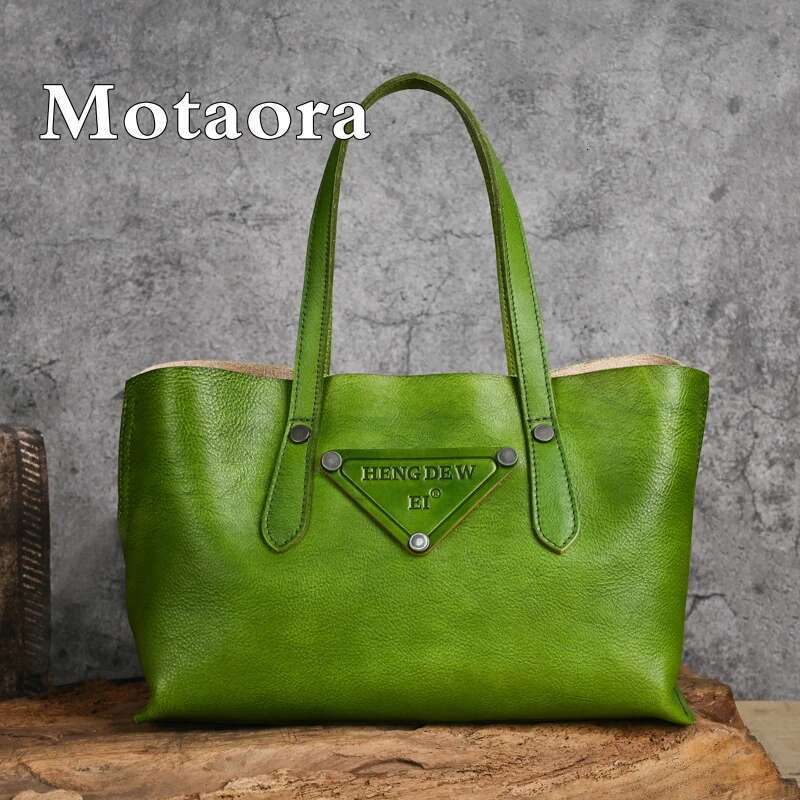 Motaora New Genuine Leather Women's Handbag Vintage Cowhide Large Capacity Crossbody Trave Bag Female Solid Shoulder Tote Bags
