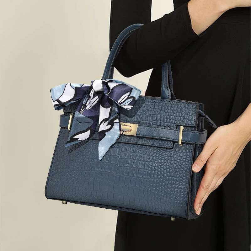 Genuine Leather Crocodile Pattern Handbag, Large Capacity Women's Bag, Square Cowhide Shoulder Bag
