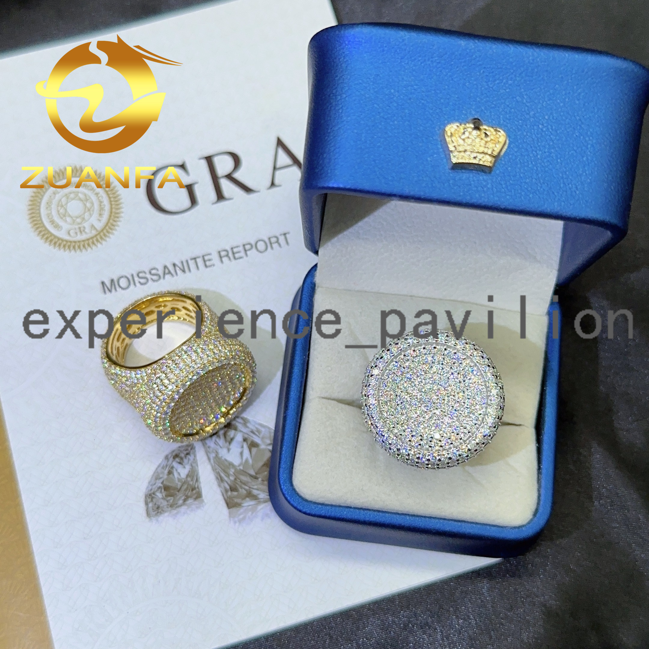 Fashion Rapper Jewelry Full Paved VVS Moissanite Diamond Ice Out Round Engsgement Ring Shining Hip Hop Rings