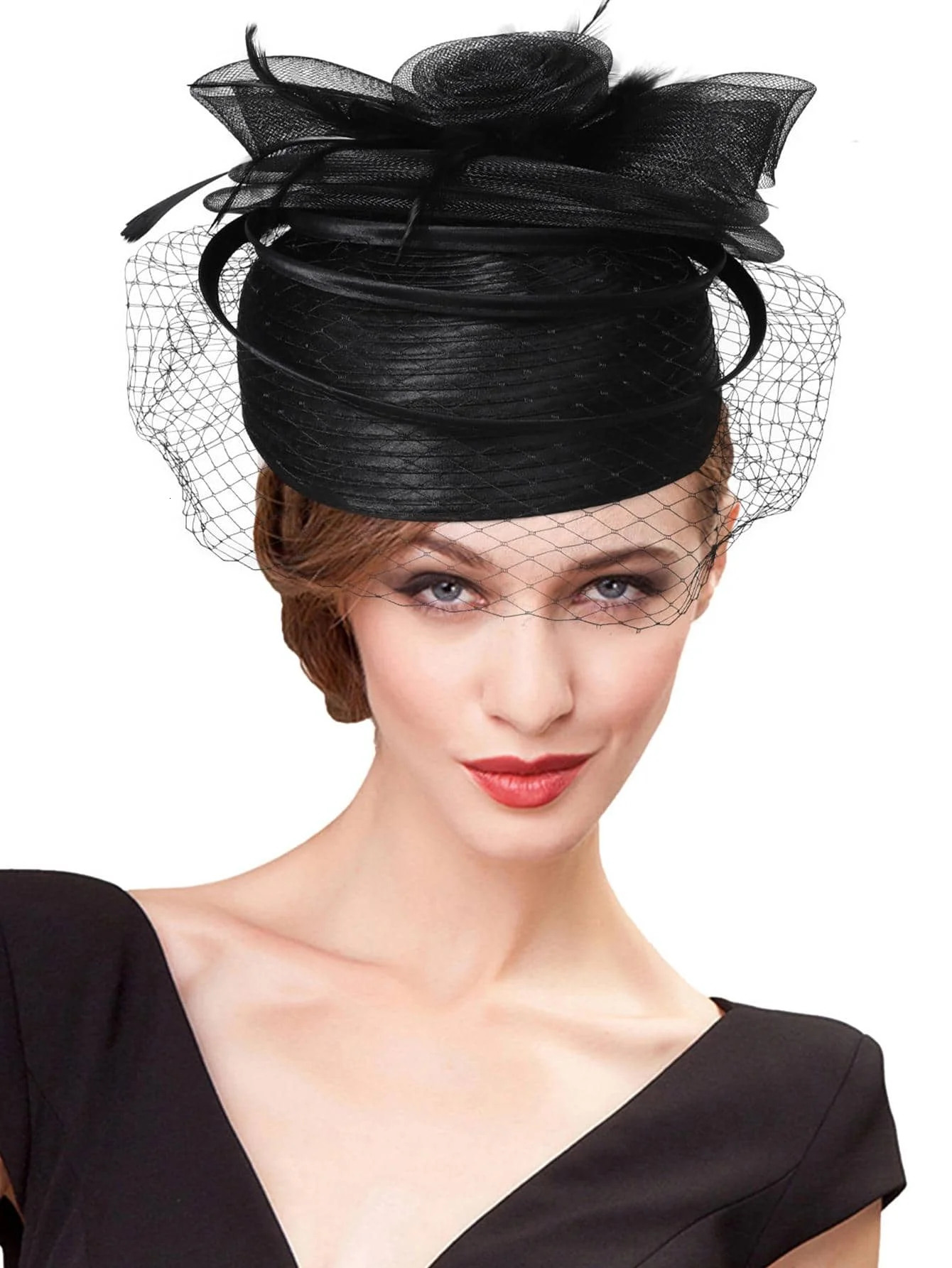 Wedding Bridal Hats Fascinators For Woman Lady With Feather Veil Cocktail Tea Party Dress Elegant kentucky Cap Church Hat 250514