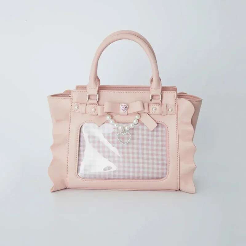 Japanese Lolita Lace PU Bags Women's Commuting Cute Handheld Mommy Small Square Portable Shoulder College Girls Pain Bag