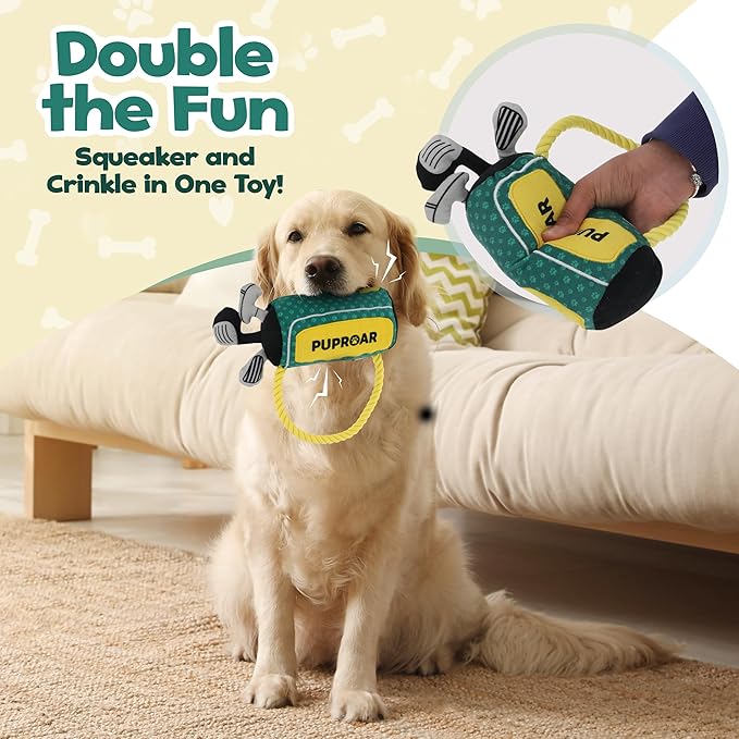 Golf Bag Squeaky Plush Dog Toys, Stuffed Plush Chew Toys with Durable Nylon Rope, Cute Soft Dog Toys for Teeth Cleaning, for Small Medium Large Dogs E