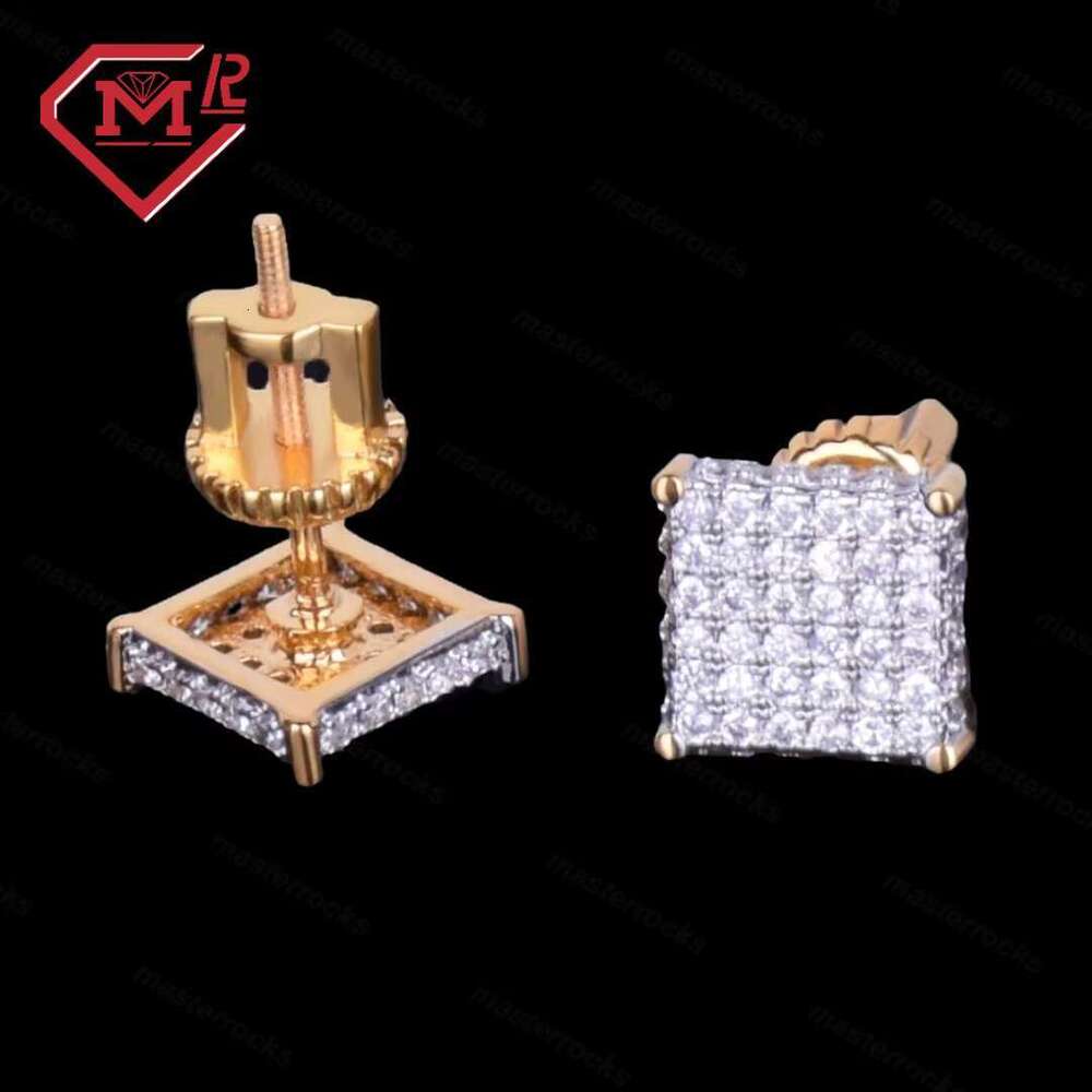Square Moissanite S Pure Sier Hiphop Fashion Cool Men's Earrings