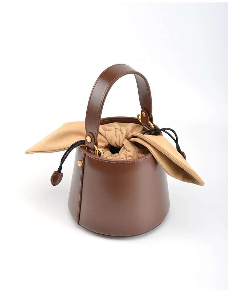 Rabbit Ears Versatile Bucket Genuine Leather Cowhide High Quality Women Handbag Shoulder Messenger Lady Purse Casual Bag