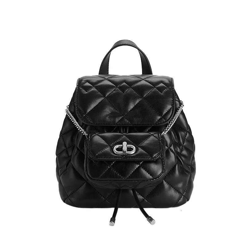 Guangzhou Women's Tweed Style Argyle Double Shoulder Bag Spring New Niche Design High-end Feeling Chain Backpack