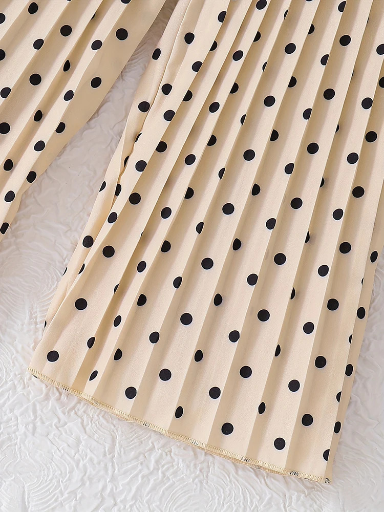 2pcs Girls Summer Round Neck Solid Color Pit Vest Casual Dot Print Pleated Fashion Pants Suit 250515