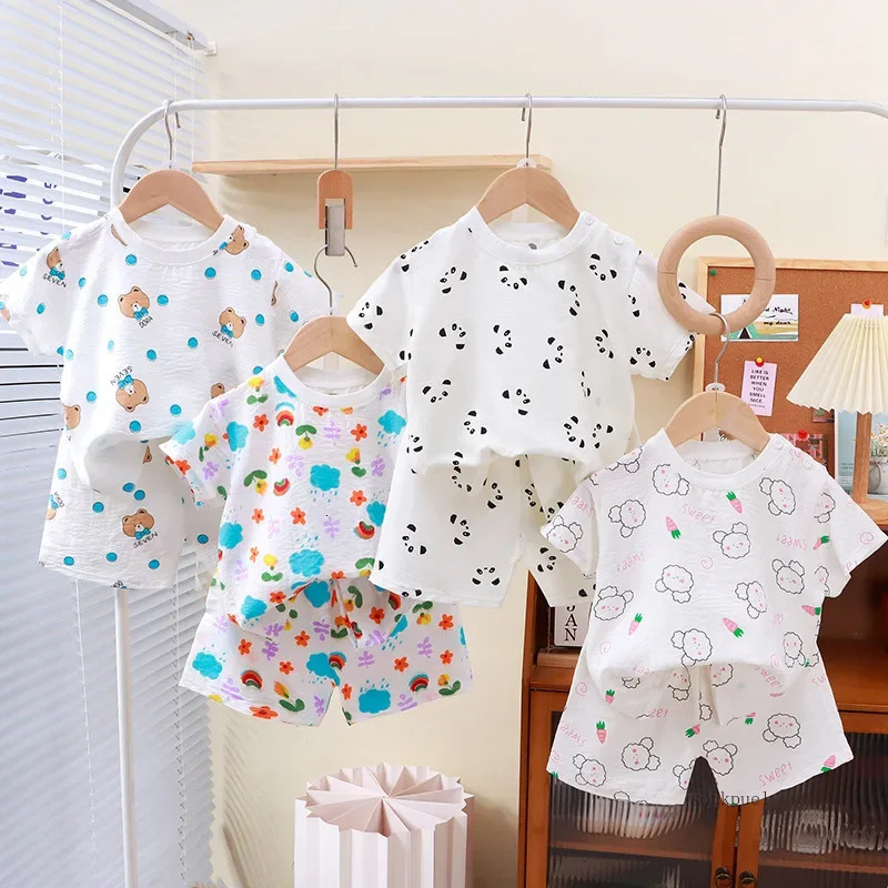 Summer Kids Suit Clothes for Girls Cartoon Short Sleeve T-shirt Topsshorts Childrens Clothing Baby Boys Set 250515