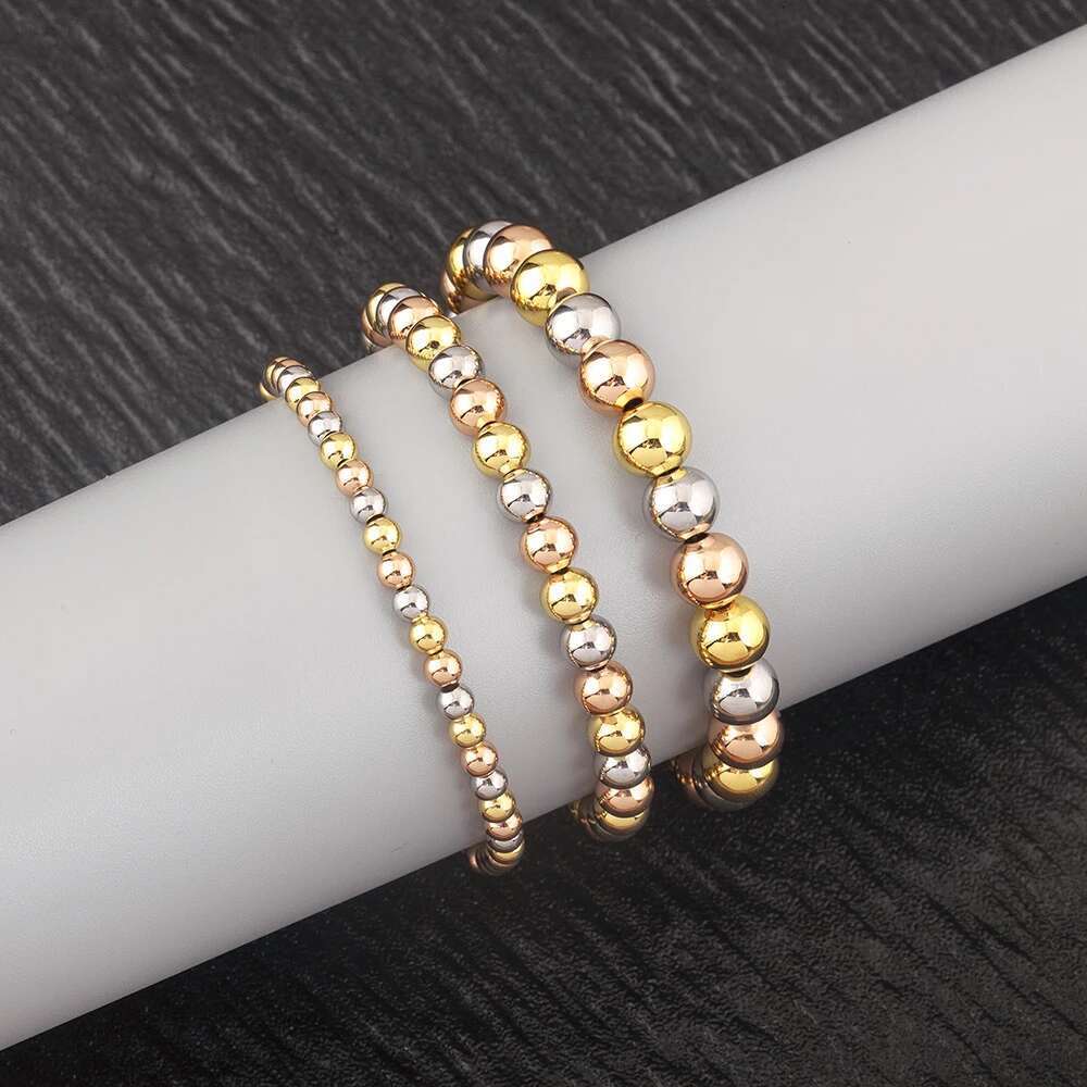 AIBEF Classic Simple Copper Round Bead Bracelet Gold/Sier/Rose Color Women Adjustable Bangle Jewelry Accessories Birthday Gift