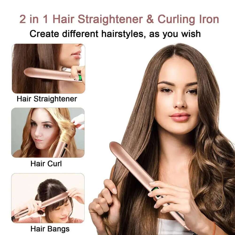 2-In-1 LCD Straightener & Curler with Ceramic Flat Iron for Wet and Dry Hair, Hot Air Comb Feature Hair Styling Appliances