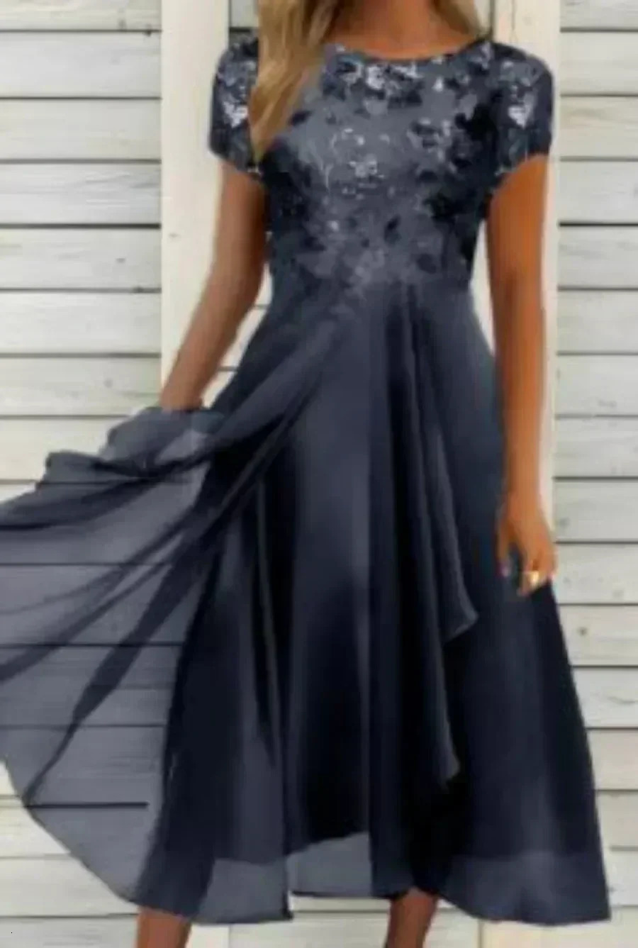2025 Womens Lace Dress for Party Elegant Bride Wedding Dress Plus Size Jewel Neck Knee Length Chiffon Lace Long Party Dress 250514