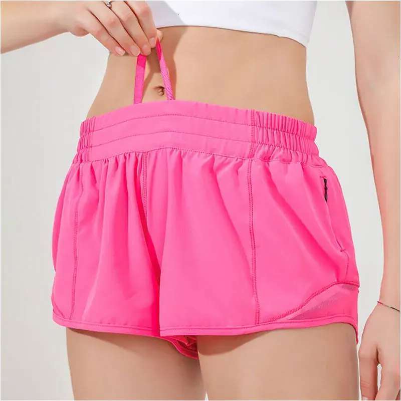 091-Hot Low Rise Breathable Quick-Dry Yoga Shorts Built-in Lined Sports Short Hidden Zipper Side Drop-in Pockets Running Sweatpants with Continuous Dr