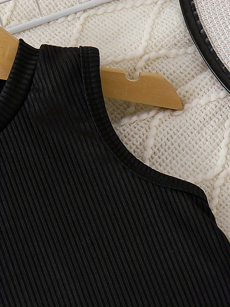 2pcs Girls Summer Round Neck Solid Color Pit Vest Casual Dot Print Pleated Fashion Pants Suit 250515