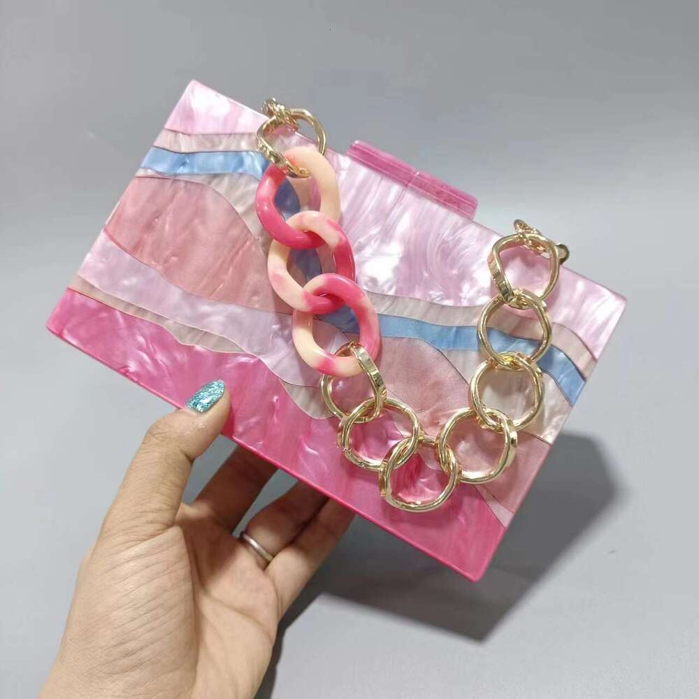 Ladies' New Color Blocking Splicing Acrylic Dinner Bag Single Shoulder Diagonal Cross Wedding Banquet Handbag
