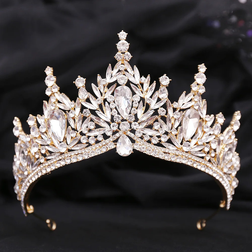Elegant Wedding Women Hair Tiara Crystal Bridal Tiara Crown Diadem Veil Tiaras Wedding Hair Accessories Headpieces Head Jewelry 250509