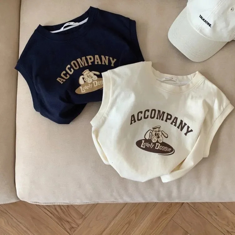 Summer Korean Children Boys Vest Cotton Letter Print Infant Babys Boys T-shirts Loose Round Collar Toddler Kids Boys Tank Tops 250515
