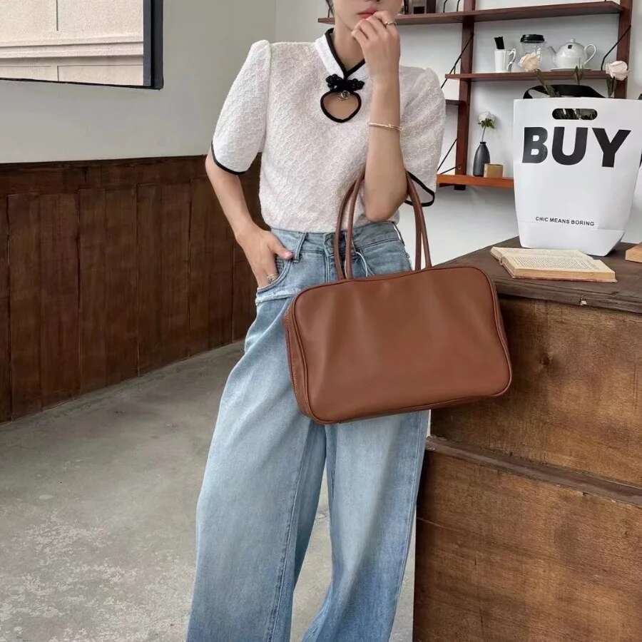 2024 Briefcase Designer Genuine Leather Women's Handbags Retro Boston Wallet Bowling Shoulder Hobo Bag