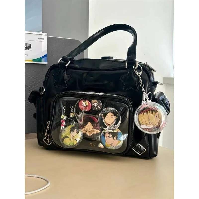 Black Y2k Shoulder For Women Gothic Fashion Lolita Jk Pu Leather Ita Bag Japanese Style New In Casual Female Handbag