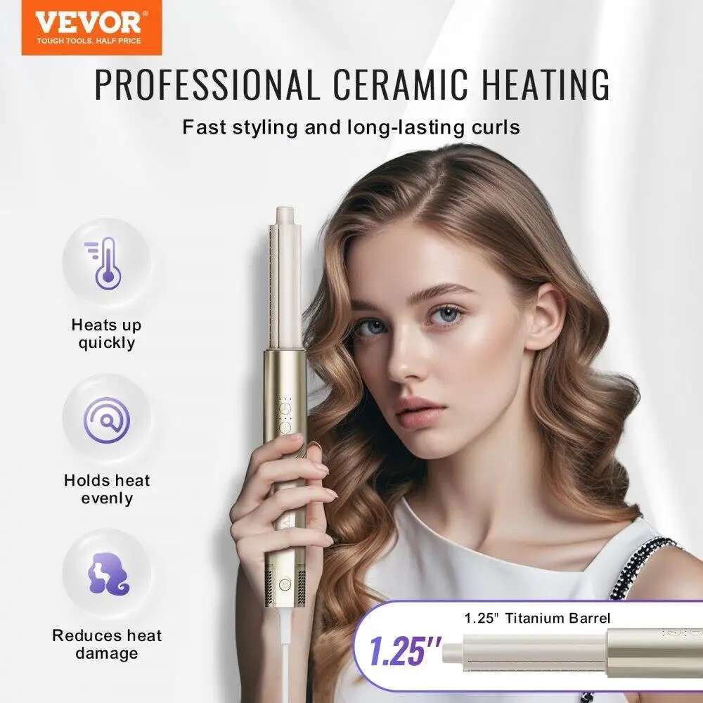 8 Piece Curling Iron Set 1.25 Inch Ceramic Wand for All Hair Types