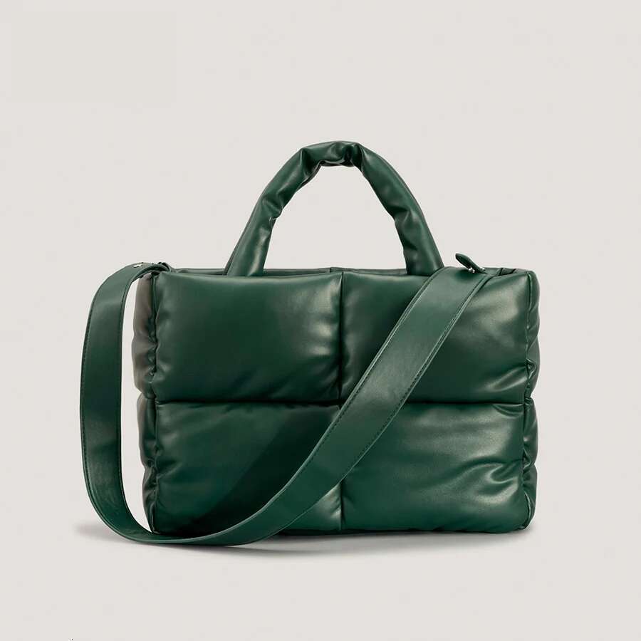 Fashion Leather Padded Tote for Women Designer Quilted Handbags Soft Pu Shoulder Bags Down Cotton Winter Bag Big