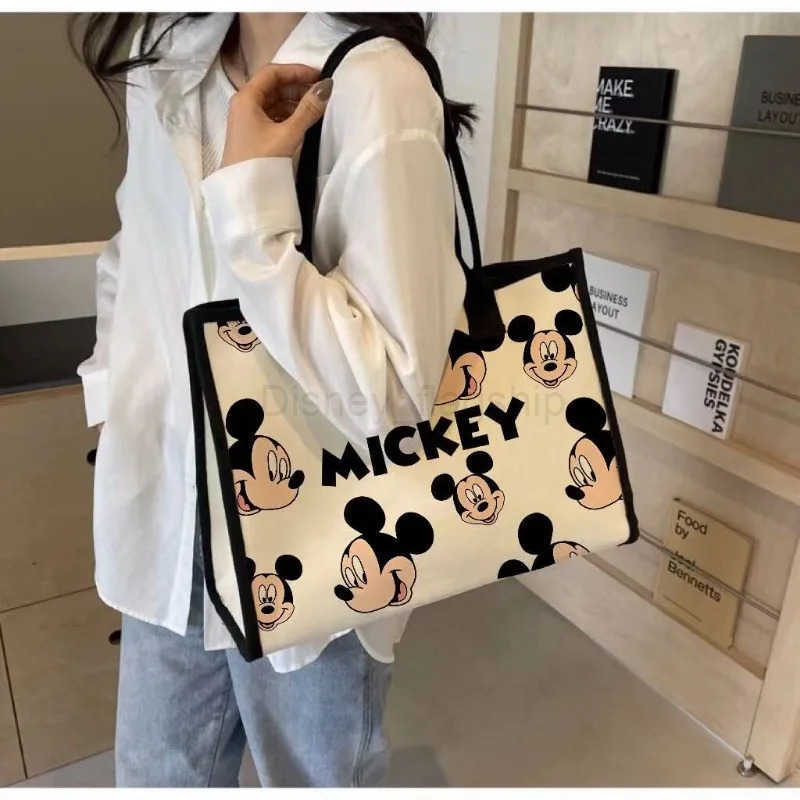 Disney New Large Capacity Cartoon Canvas Bag Womens 2024 New Fashion Outing Portable Shopping Bag Mommy Shoulder Tote BagXJ250515