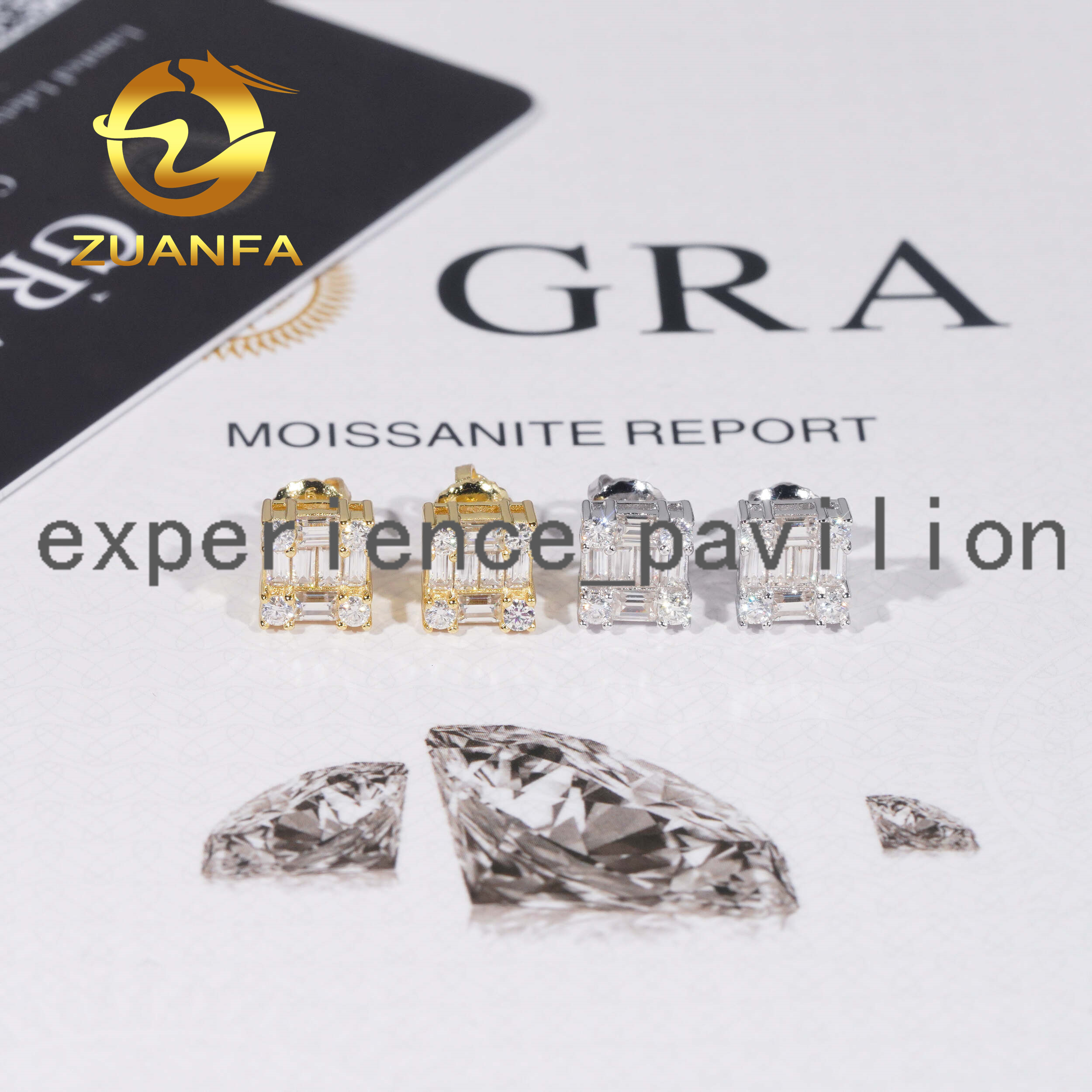 Iced Out baguette Cut Earrings Moissanite 925 Silver Stud Earrings Screw Back Pass Diamond Tester Fashion Stud Earring