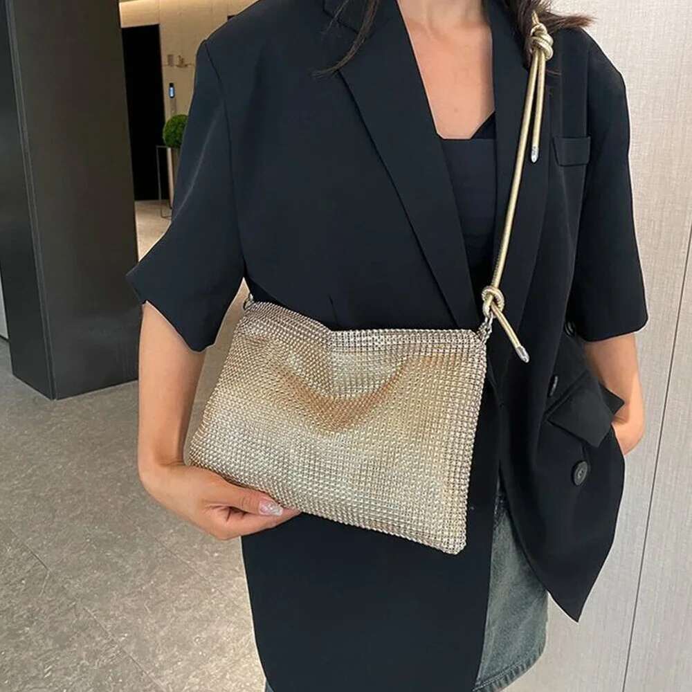 Fashion Rhinestones Evening Clutch Women Shiny Tote Handbag Dinner Party Wedding Purse Elegant Sparkly Shoulder Underarm Bag