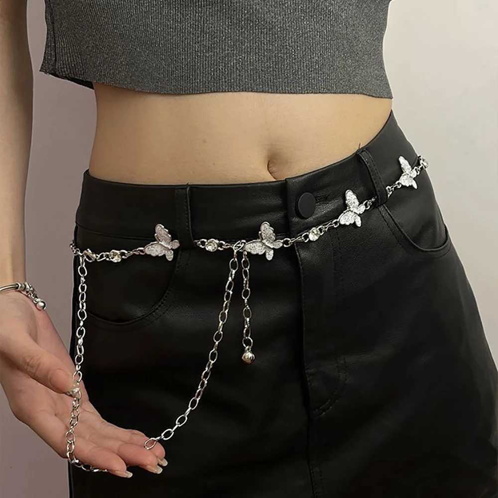 Fashionable Single-layer Retro Style Black And White Butterfly Waist Chain Womens Body Chain Jewelry Y250515