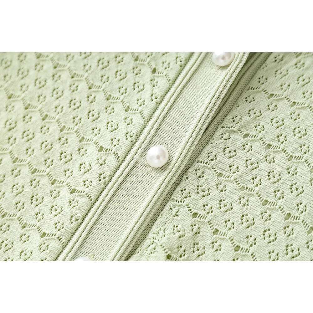 2025 new spring and summer elegant hollow out short sleeved round neck long knitted dress