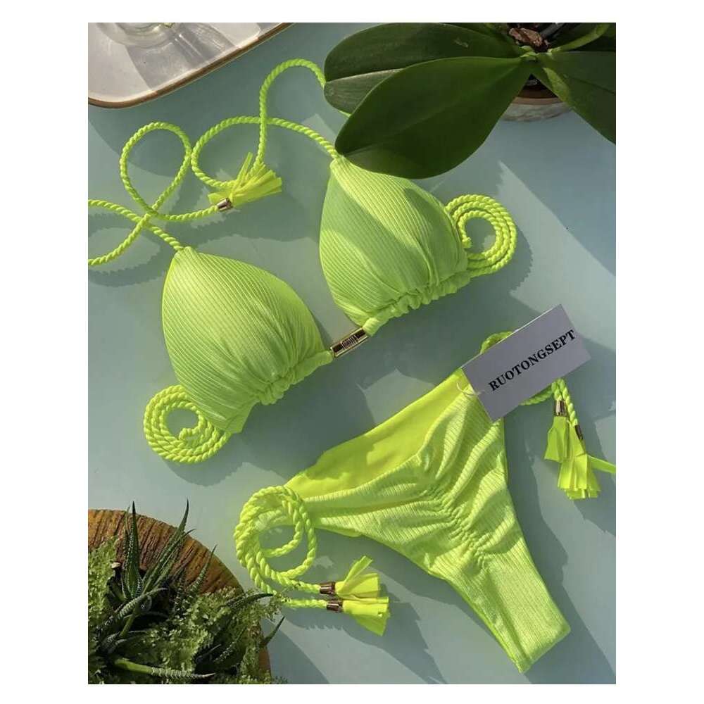 New Women Bikini Backless Rope Triangle Swimsuit Multicolor