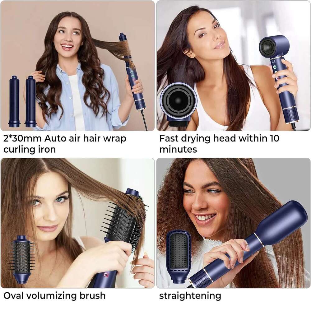 5 in 1 High Speed Brushless Blow Dryer Negative Ionic Heating Brush Hot Air Styling Comb Auto Hair Curler