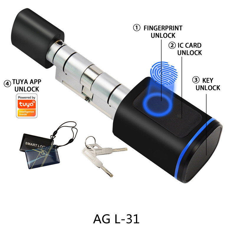 Fingerprint Lock Cylinder Splash Proof Digital Keyless Tuya APP Contral Electronic Door Locks IC Card Unlock Emergency Key Smart Home Systems US