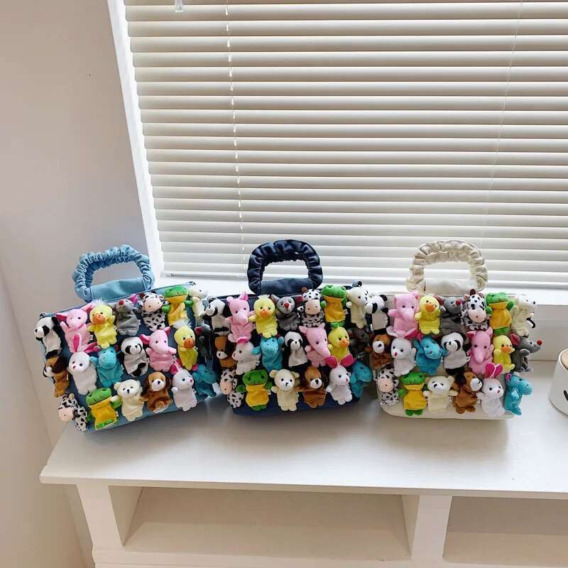 Y2k Denim Cartoon Doll Decoration Shoulder Casual Canvas Crossbody Trendy Tote Bag Fashion Design Handbag Cute Women Purses