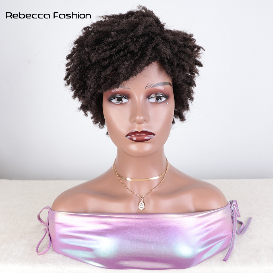 Rebecca Fashion Afro Kinky Curly Synthetic Short Dreadlock With Bangs Black Ombre Red Crochet Wig for Black Women
