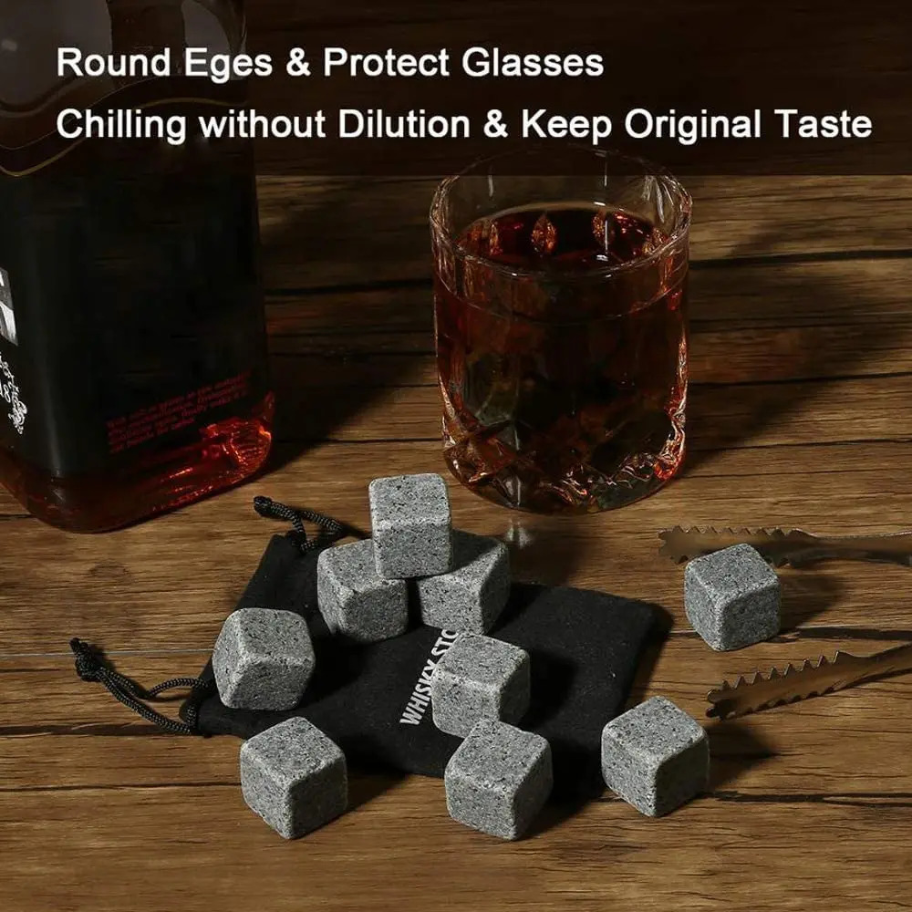 9Pcs Whiskey Stones Gift Set Granite Chilling Stones Whiskey Rocks Reusable Ice Cubes Gift for whiskey lovers 250515