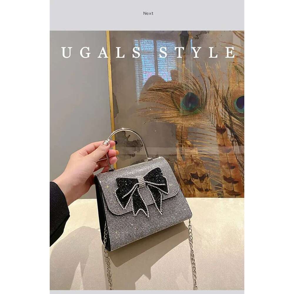 Glitter Bow Knot Square Crystal Shiny Rhinestone Dia Evening Wedding Party Clutch Purse Women's Handbag Shoulder Bag