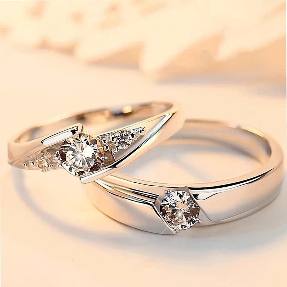 925 Silver Couple Rings Wedding Engagement Bands for his and hers engagement bands rings open adjustable 250515