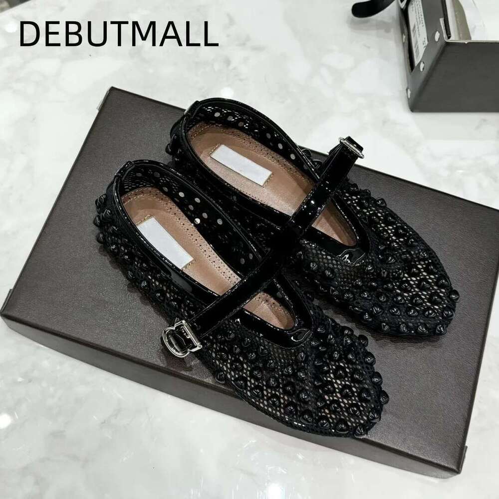 New patent leather patchwork mesh heart-shaped flat bottom straight strap Mary Jane single shoe ballet shoes