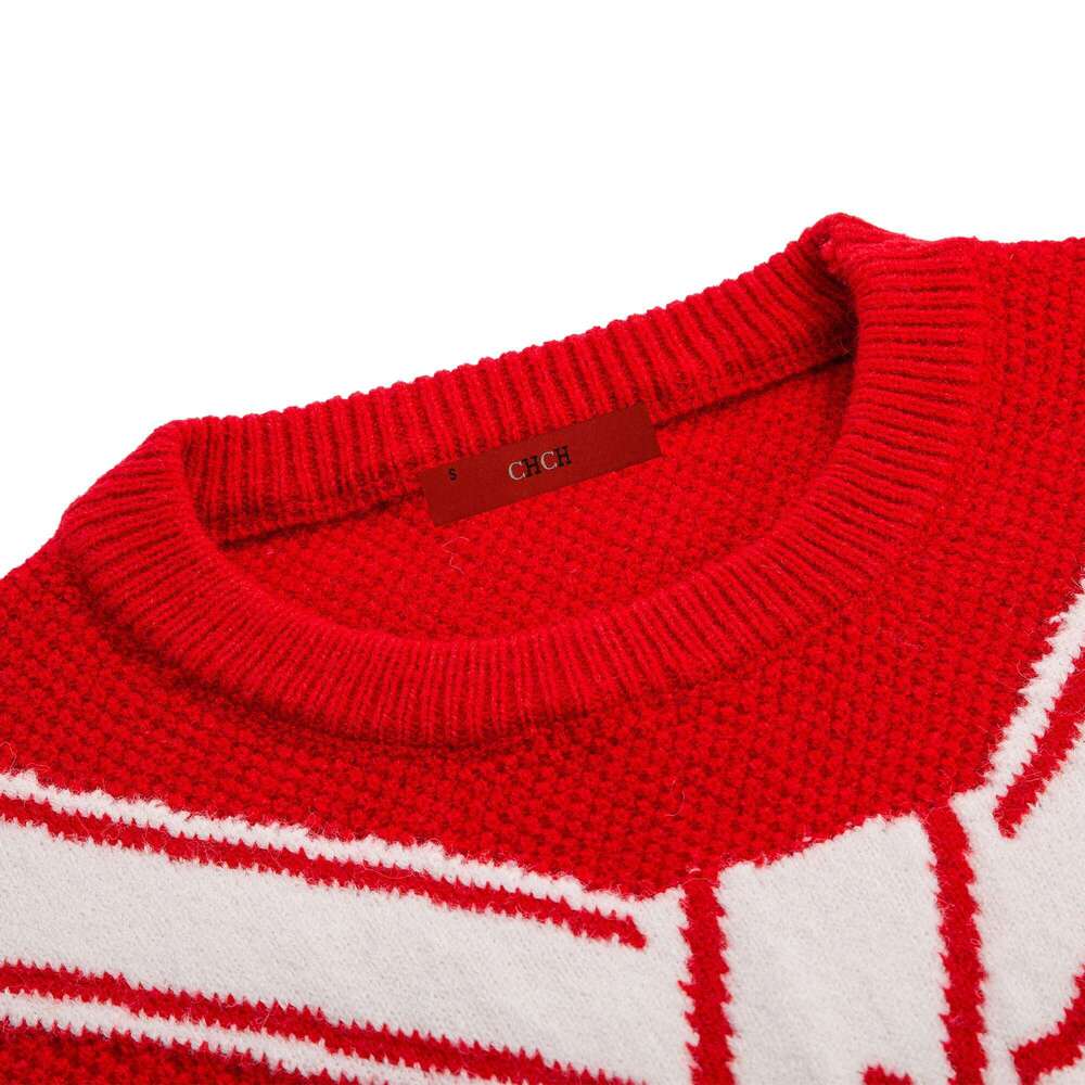 CHCH Women's Knitted 2024 New Red Christmas Casual Top Winter Warm Bottom Shirt