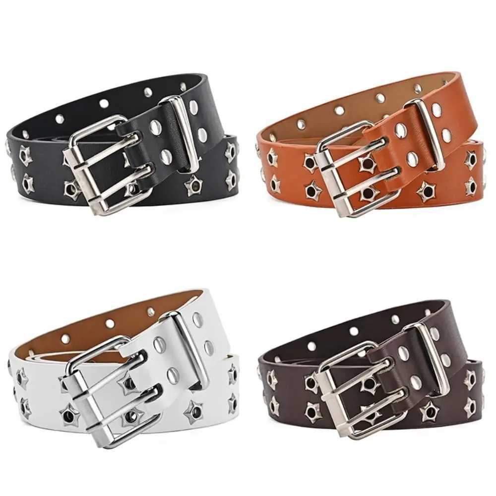 Adjustable Punk Waist Belt Double Pin Buckle Y2k Style Belts Rivet Belts For Men Women Double Star Eyelet Grommet Waist Strap Y250515