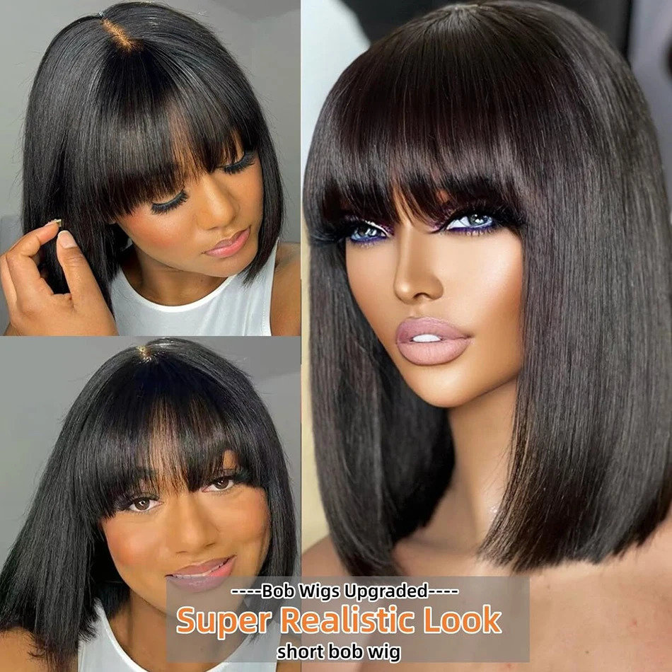 3X1 Middle Part Lace Wig Bob Wigs Full Machine Made Bone Straight Human Hair Wigs With Bangs Short Bob Human Hair Wigs For Women 250512