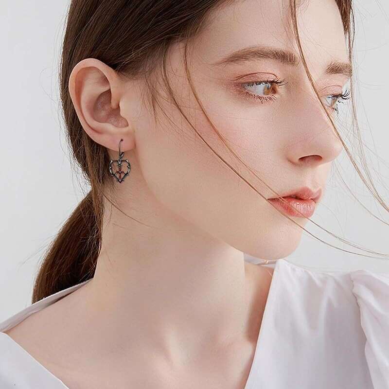 New Dark Series Gothic Personality Simple Fashion Love Red Frame Cross Earrings Female Accessories